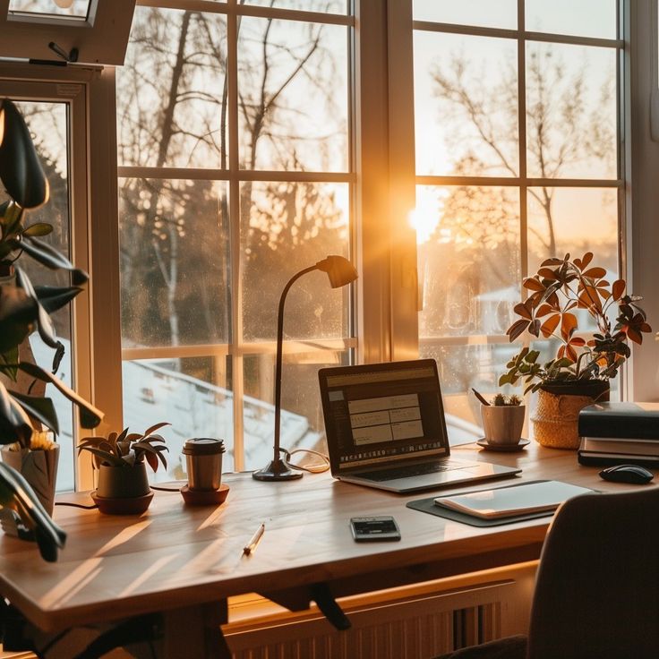 Professional workspace with soft natural light and organized desk